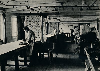 Katoenbedrukking bij Merton Abbey Works, ca. 1884 door Unbekannt