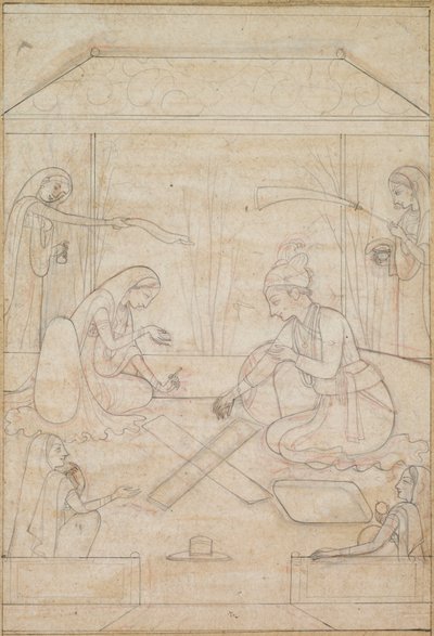 Koppel speelt Chaupar op een terras, ca. 1790-1800 door Unbekannt