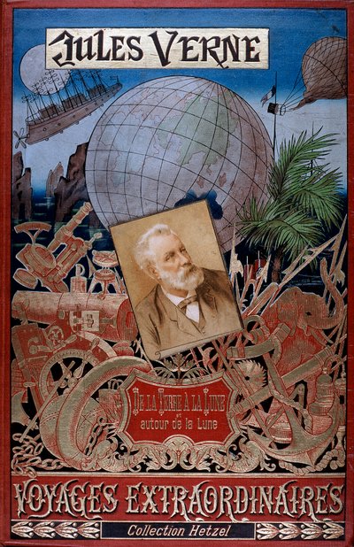 Omslag van De la Terre à la Lune en Autour de la Lune, door Jules Verne, ca. 1896 door Unbekannt