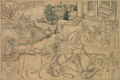 Crematie van de demon Putana, uit een Krishna-Lila, ca. 1790 door Unbekannt