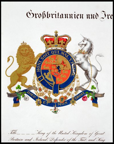 Wapen van de koning van het Verenigd Koninkrijk van Groot-Brittannië en Ierland en Hannover, 19e eeuw door Unbekannt