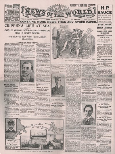 Crippens leven op zee, voorpagina van de News of the World door Unbekannt