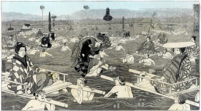 Oversteek van de Oho-e-ga-wa, in de provincie Suraga, 1856 door Unbekannt