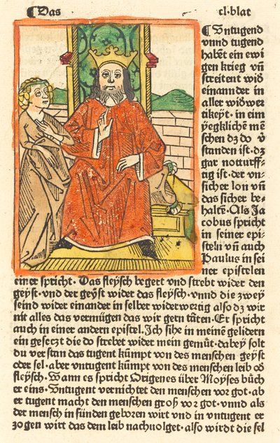 Gekroonde Man op een Troon met de Maagd Staand aan de linkerkant, ca. 1479 door Unbekannt