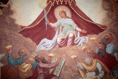 Gekroonde Maria fresco in Loreto kerk, Praag, Tsjechië door Unbekannt