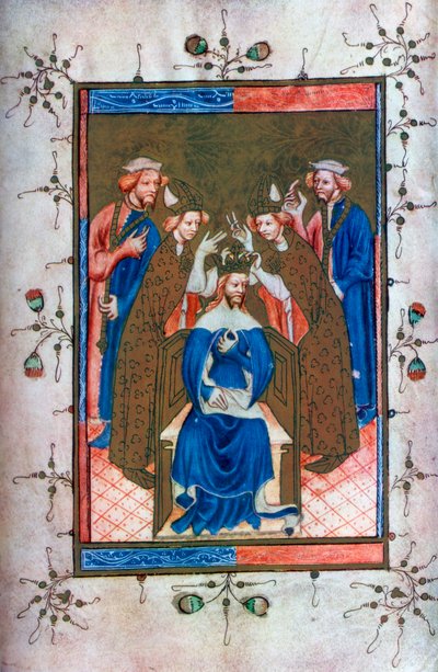 Kroning van een koning, uit de Liber Regalis, Westminster Abbey, 14e eeuw, 1937 door Unbekannt