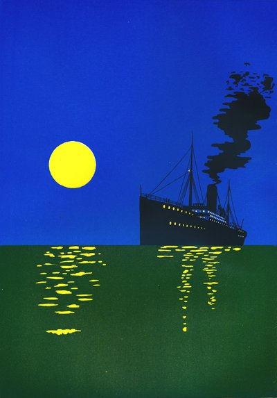 Cruiseschip op zee met zon, 1909 door Unbekannt