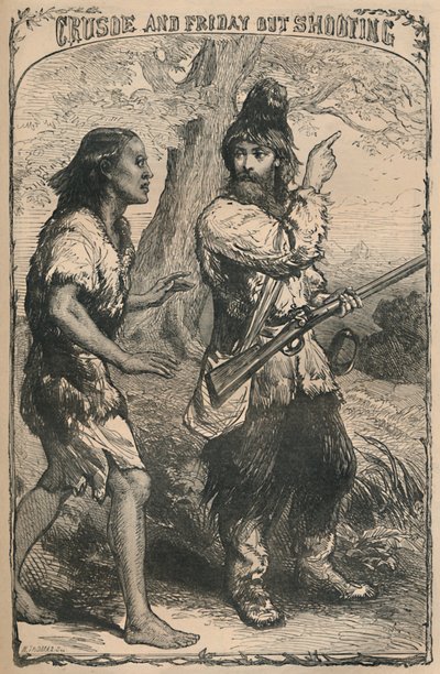 Crusoe en Vrijdag op jacht, ca. 1870 door Unbekannt