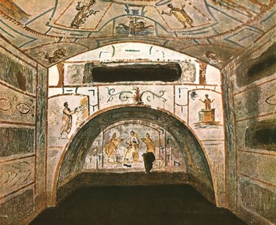 Crypte van de Madonna in de Catacomben van Marcellinus en Petrus...Rome, Italië, 1928 door Unbekannt