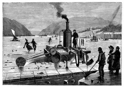 IJs snijden op de St. Lawrence rivier, Canada, met een stoomzaag, 1894 door Unbekannt