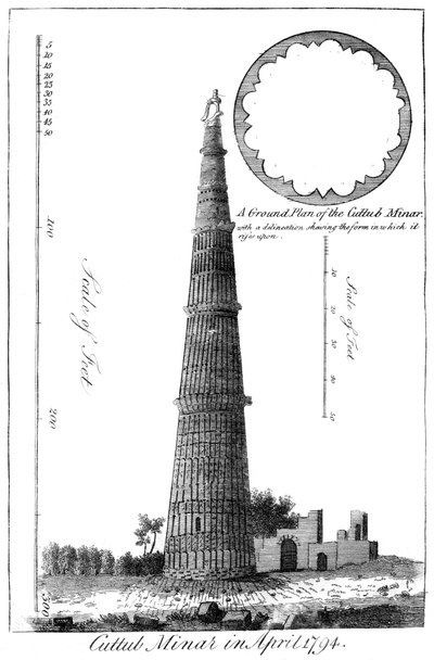 Cuttub Minar in april 1794, 1799 door Unbekannt