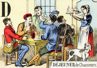 D: Jagerslunch - Het Jachtalfabet, ca. 1890 (gravure) door Unbekannt