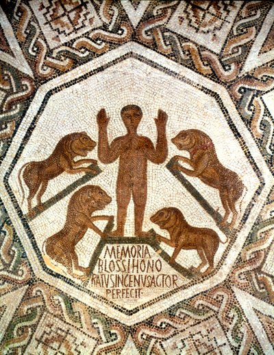 Daniel in de leeuwenkuil, Romeins mozaïek, 5e eeuw door Unbekannt