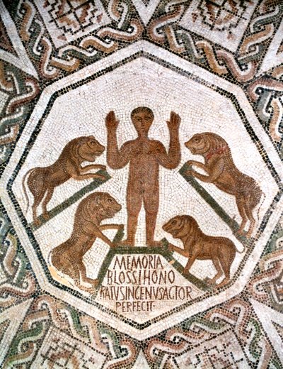 Daniel in de leeuwenkuil, Romeins mozaïek uit Bordj El Loudi, Tunesië, 5e eeuw AD door Unbekannt