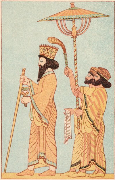 Darius I 548-486 v.Chr. Achaemenidische koning van Perzië vanaf 521, met bedienden, 1881 door Unbekannt