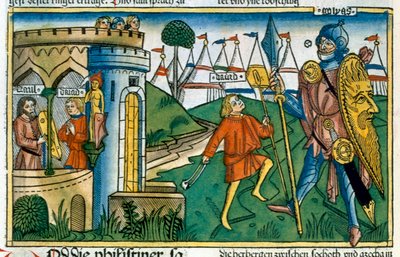 David verslaat Goliath en ontmoet Saul door Unbekannt