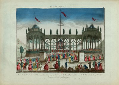 Decoratie en verlichting van de Bastille voor het Festival van de Federatie op 14 juli 1790 door Unbekannt