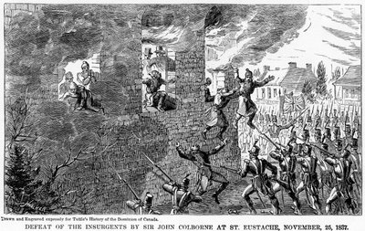 Nederlaag van de Opstandelingen door Sir John Colborne bij St. Eustache, 25 november 1837 door Unbekannt