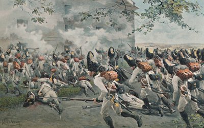 Verdediging van de graanschuur bij Essling, 1809 door Unbekannt