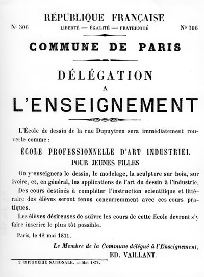 Delegatie aan het Onderwijs, uit Franse politieke posters van de Parijse Commune, mei 1871 door Unbekannt