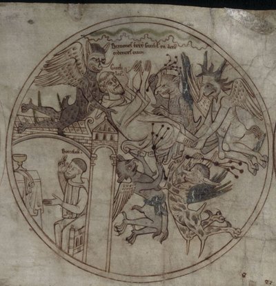 Demonen vallen Guthlac aan Manuscript Het leven van Sint Guthlac, Begin 12e eeuw door Unbekannt