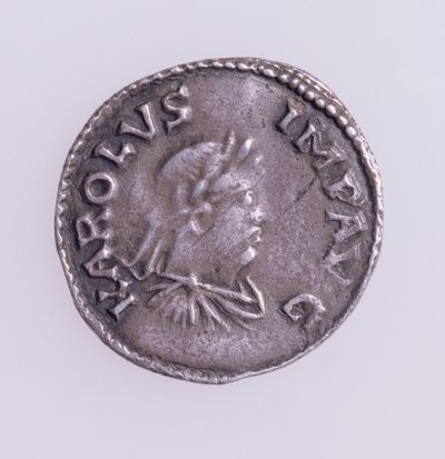 Denier van Karel de Grote (742-814) voorzijde met portret van Karel de Grote, Quentovic Munt 768-814 door Unbekannt
