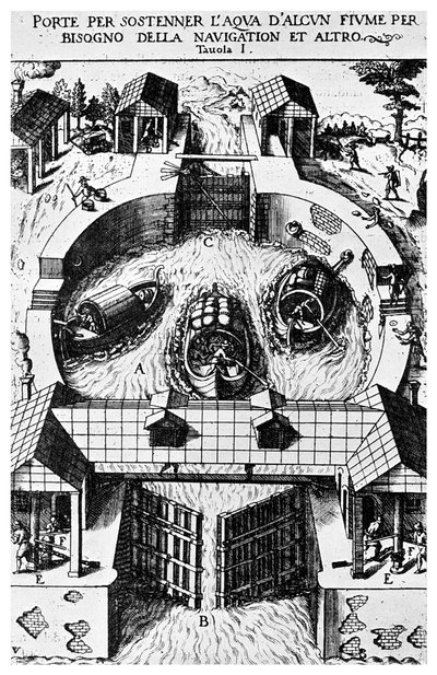 Ontwerp voor scharnierende sluisdeuren door Leonardo da Vinci, 15e eeuw, 1956 door Unbekannt