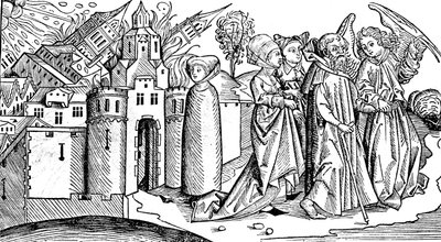 Vernietiging van Sodom en Gomorra door aardbeving, 1493 door Unbekannt