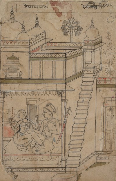 Desvarari Ragini: Folio uit een ragamala-serie Garland of Musical Modes, begin 18e eeuw door Unbekannt