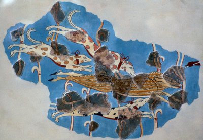 (detail) Myceense fresco met een wilde zwijnenjacht door Unbekannt