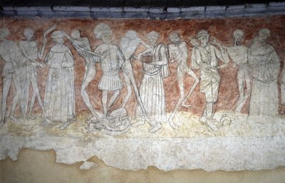 Detail van een fresco die de Dans Macabre afbeeldt, sd. Kerk Saint Robert in La Chaise Dieu door Unbekannt