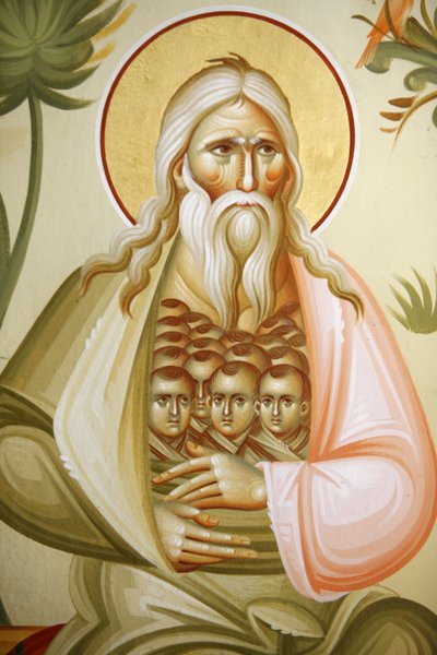 Detail van een fresco in de Grieks-orthodoxe kerk van Kafarnaüm: Abraham, Kafarnaüm, Israël door Unbekannt