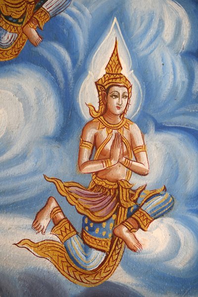 Detail van een fresco in Wat Chiang Mun, Chiang Mai, Thailand door Unbekannt