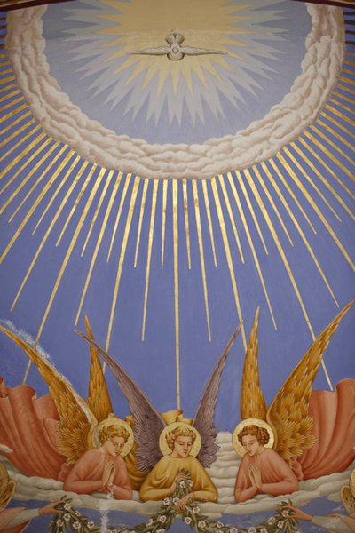 Detail van een fresco in de Visitatiekerk: engelen, Ein Kerem, Israël door Unbekannt