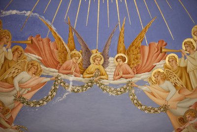 Detail van een fresco in de Visitatiekerk in Ein Kerem: engelen, Ein Kerem, Israël door Unbekannt