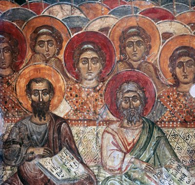 (detail) Fresco van heiligen in het paradijs, 13e eeuw door Unbekannt