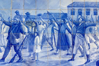 Detail van een mozaïek dat de mensen van Cachoeira toont die prins Pedro toejuichen, die Brazilië naar onafhankelijkheid leidde, Cachoeira, Brazilië door Unbekannt