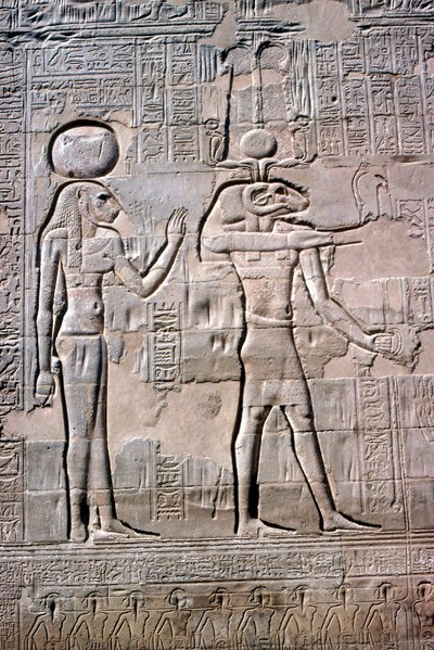 Detail van een reliëf van Sekhmet en Knum, Tempel van Khnum, Ptolemeïsche en Romeinse periodes door Unbekannt