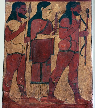 Detail van een Etruskische muurschildering met Ceres en haar bedienden, 6e eeuw v.Chr. door Unbekannt