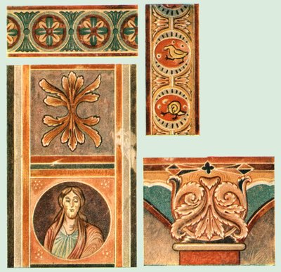 (detail) muurschilderingen in de Kerk van Sint-Joris, Oberzell, Reichenau, Duitsland, 1928 door Unbekannt