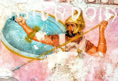 Detail van schildering op Etruskische Sarcofaag uit Tarquinia, late 4e eeuw v.Chr. door Unbekannt