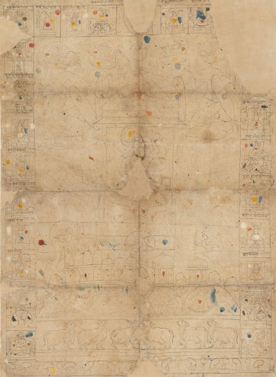 Diagram voor een Pichawai die de Sharad Purnima de herfstvolle maan afbeeldt, midden 19e eeuw door Unbekannt