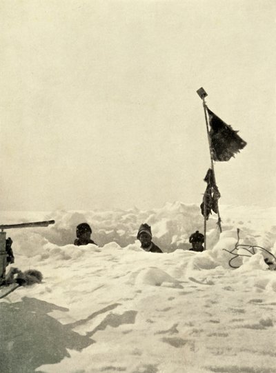 Graven om de diepte van de sneeuw op een depot te bepalen, ca. 1908, 1909 door Unbekannt