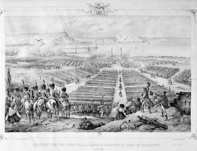 Verdeling van de kruisen van het Legioen van Eer in het kamp van Boulogne, 16 augustus 1804, 1841 door Unbekannt