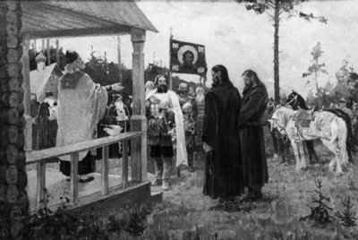 Dmitri Donskoi roept Sergei Radonezhsky aan