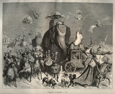 Ezelhuid: de carossus en bruidsstoet. Gravure door Gustave Doré uit 