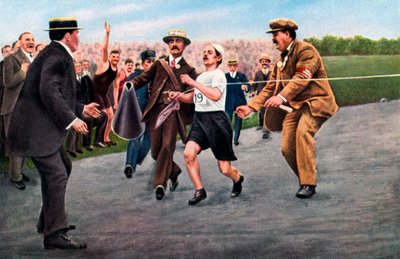 Dorando Pietri voltooit de eerste moderne Olympische marathon, Londen, 1908 door Unbekannt