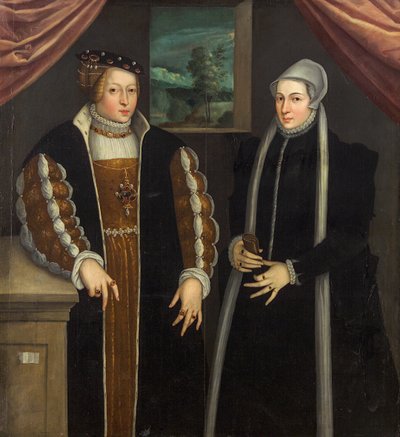 Dubbelportret Marie van Brandenburg-Kulmbach en Christina van Denemarken, ca. 1580 door Unbekannt