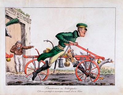 Draisienne of velocipede getoond ter vervanging van paarden in de Franse postdienst, 1818 door Unbekannt