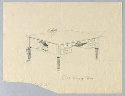 Tekening, Ontwerp voor Bibliotheektafel met Zij Niche en Beenvariatie Aangegeven door Unbekannt